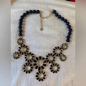 Talbots Navy Blue Beaded‎ Bib Statement Necklace